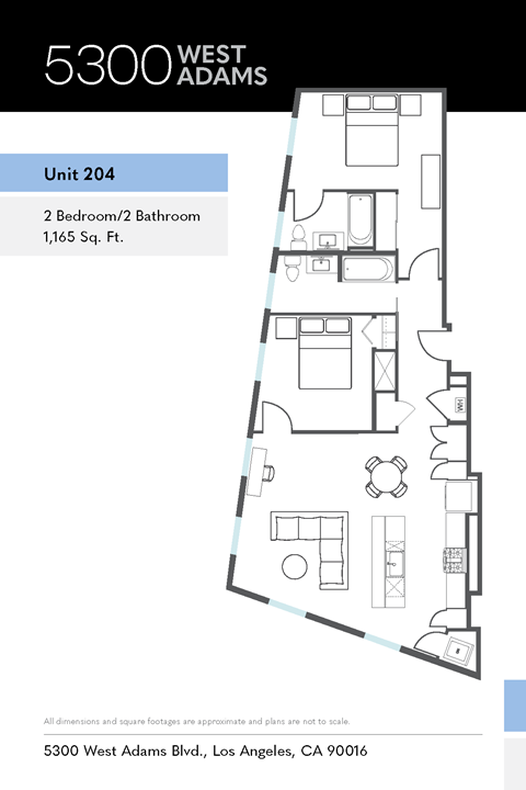 Floor plan for 2 beds, 2 baths, 1165 sqft